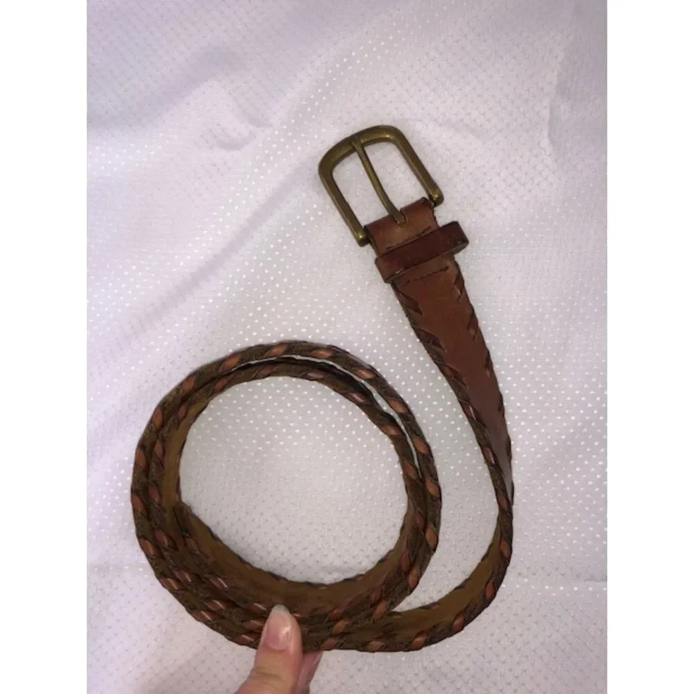 Unisex Brown Leather Belt with Solid Brass Frame and Prong